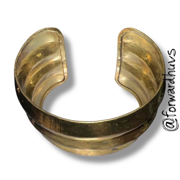 Bundle Sale 3 for $15 | Gold Tone Ribbed Cuff Bracelet – Textured Metal - Picture 3 of 6